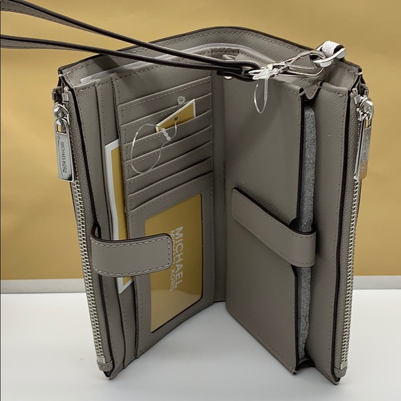 MICHAEL KORS LG DOUBLE ZIP wristlet BRT WHITE - Picture 2 of 16